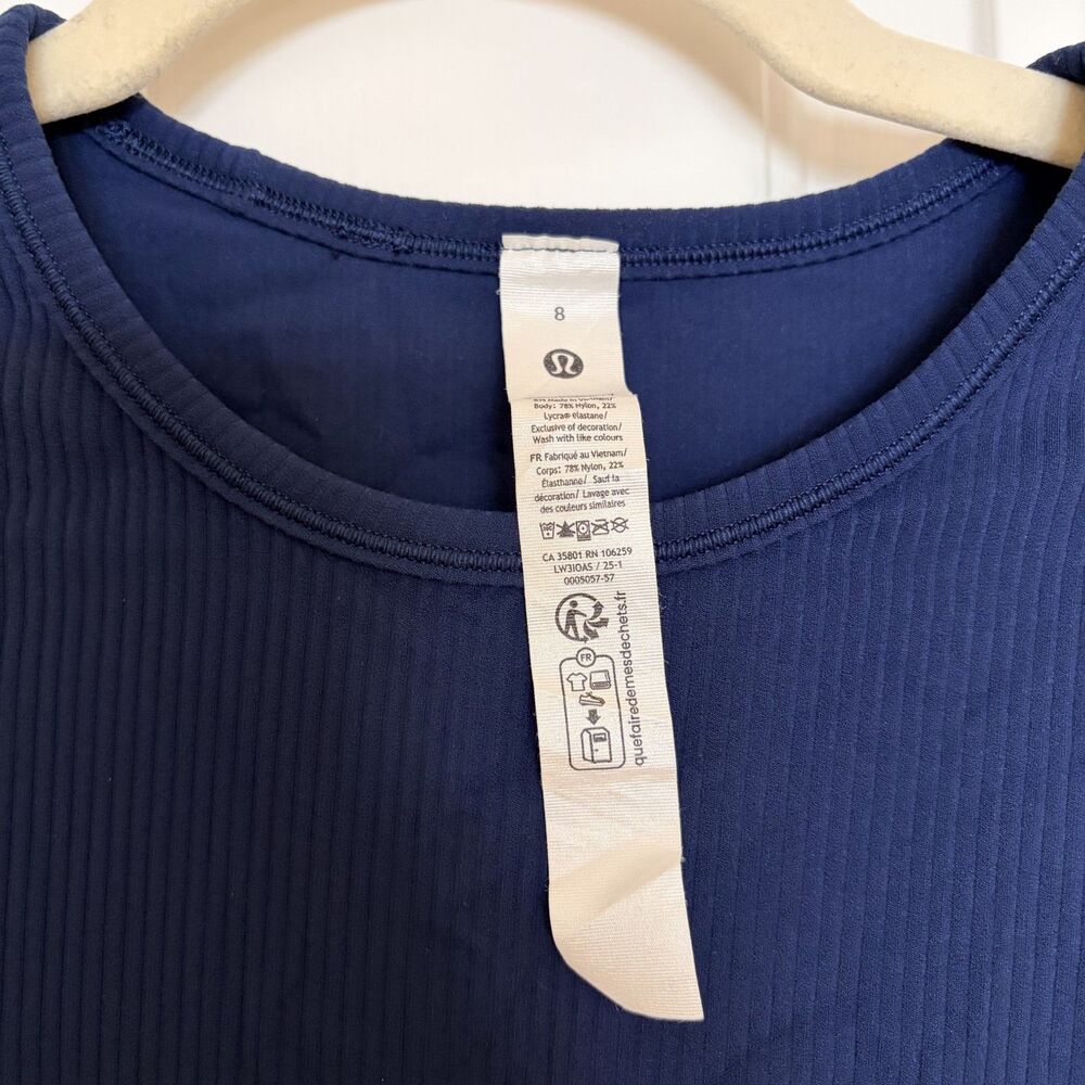 Lululemon All It Takes Back-Twist Ribbed Short-Sleeve Shirt in Club Blue EUC - Picture 5 of 6